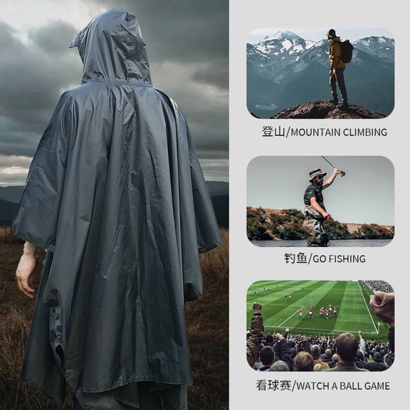 3 in 1 Hooded Rain Poncho Water Resistant Outdoor Cover for Motorcycle Camping Hiking Travel and Shelter Use