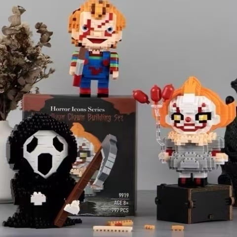 3-in-1 Horror Mini Building Block Figure Set, ABS Material Micro Building Block Character Model for Teenagers and Adult Collectors, Halloween Desktop Decoration Gift