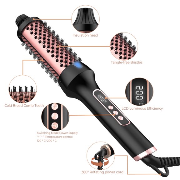 3-in-1 Hot Brush Styler, Professional Round Hair Dryer Brush with Ceramic Titanium Barrel and Ionic Technology for Volumizing, Curling, and Frizz-Free Blowouts
