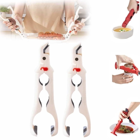 3-in-1 Hot Plate Gripper, 2025 NEW Multi-Angle Anti-Scald Bowl Holder Clip & Hot Plate Grabber Tool with Lock for Hot Bowl Cozy Holder, Hot Plate Gripper Tongs(White 2PCS)