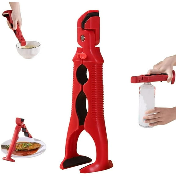 3-in-1 Hot Plate Gripper,Heat Resistant Silicone Multi-Angle Anti-Scald Bowl Holder Clip & Hot Plate Grabber Tool with Lock & Bottle Opener,Multi-Purpose Tongs for Kitchen