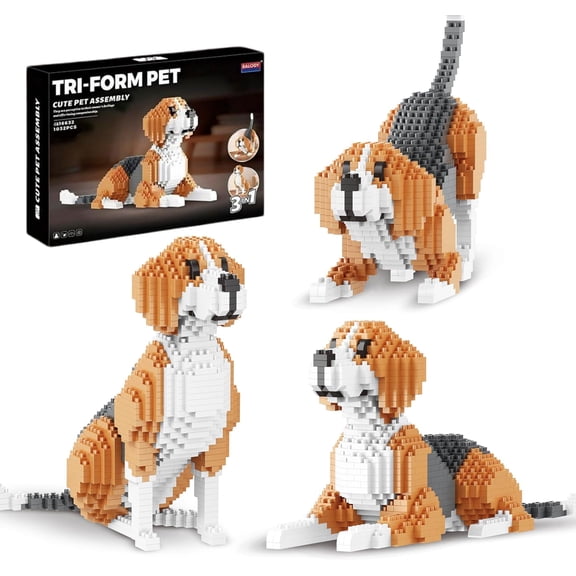 3 in 1 Hound Dog Mini Building Blocks Set, 1032 PCS Micro Building Kit for Adults & Teens, Small Brick Animal Model, Desk Decor Display Gift