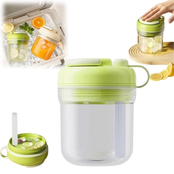 3-in-1 Ice Cube Bottle with Straw, Portable Ice Tray Bottle with Press-to-Release Design, Easy Ice Making and Storage for Home, Office and Travel Use