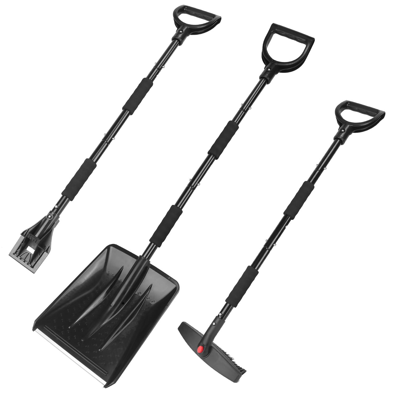 3 in 1 Ice Scraper Snow Brush Kit with Foam Grip 360° Pivoting Brush