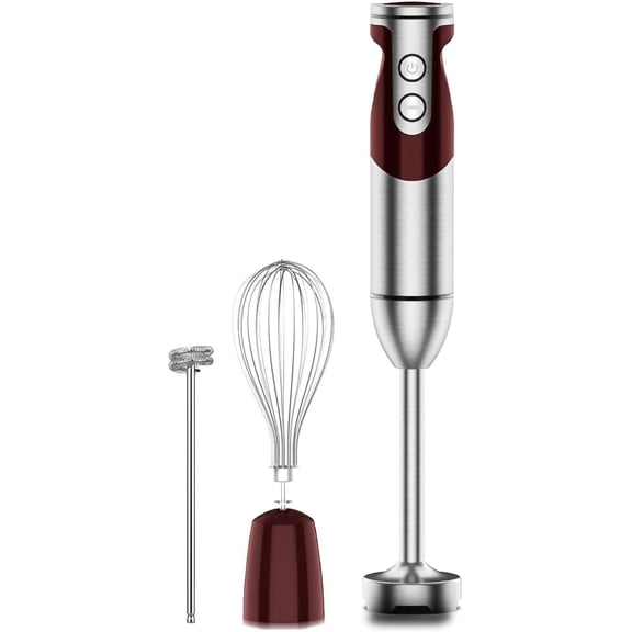 3-in-1 Immersion Hand Blender, 800W 12-Speed Stick Blender with Turbo, Egg Whisk & Milk Frother for Soups, Smoothies, Sauces and Baby Food, Red