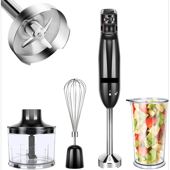 3-in-1 Immersion Hand Blender, Powerful 400W DC Motor, Variable Speed Stick Blender with Whisk, Chopper, and Measuring Cups for Smoothies, Soups and baby foods, Black