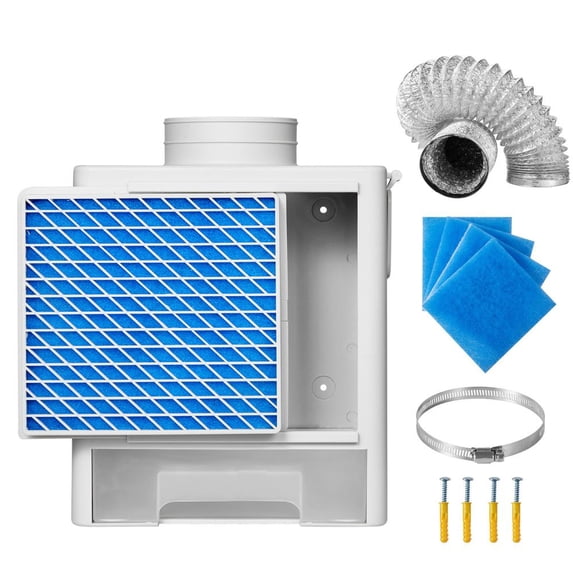 3-in-1 Indoor Dryer Vent Kit,Premium ABS Material with Water Drawer Fits 4 inch Exhaust Port, Smart Overheating Reminder Exhaust Hood & with 4 Purification Pads,For Electric Clothes Dryers