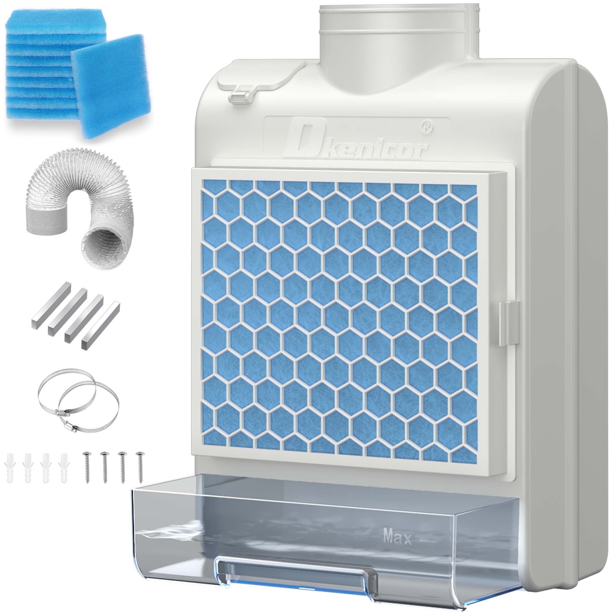 Gewna 3-in-1 Indoor Dryer Vent Kit with Water Drawer System and  Polyester Filters, for Electric Clothes Dryers (Vent Horse Include) White