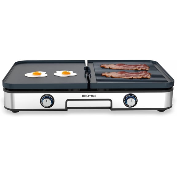 3-in-1 Indoor Grill & Griddle Electric Combo  Dual Independent Cooking Zones, Reversible Nonstick Ceramic Plates, XL Cooking Surface, 250400F Adjustable Temp, Dishwasher Safe