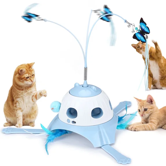 3 in 1 Indoor Interactive Cat Toys,FurLove Smart Cat Rotating Feather Wand,Fluttering Butterfly,Electronic Whack A Mole for Indoor Cats
