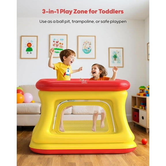 3-in-1 Inflatable Bounce House with Hand Pump for Toddlers 1-3, Ball Pit & Trampoline, Inflatable Bouncy House, Safety Net, Indoor & Outdoor Bubble Bouncer Baby Play Yard
