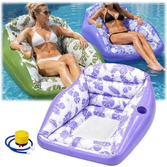 3-in-1 Inflatable Pool Lounge Chair (33.85 * 33.07in), Load Capacity of 350 lbs, Anti-Rollover & Ergonomic Design, U-Shaped Water Inflatable Pool Float with Cup Holder