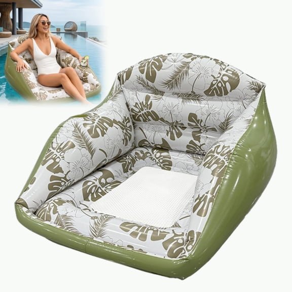3-in-1 Inflatable Pool Lounge Chair, Adult Water Sofa Float with Cup Holder, Breathable Mesh Seat for Summer