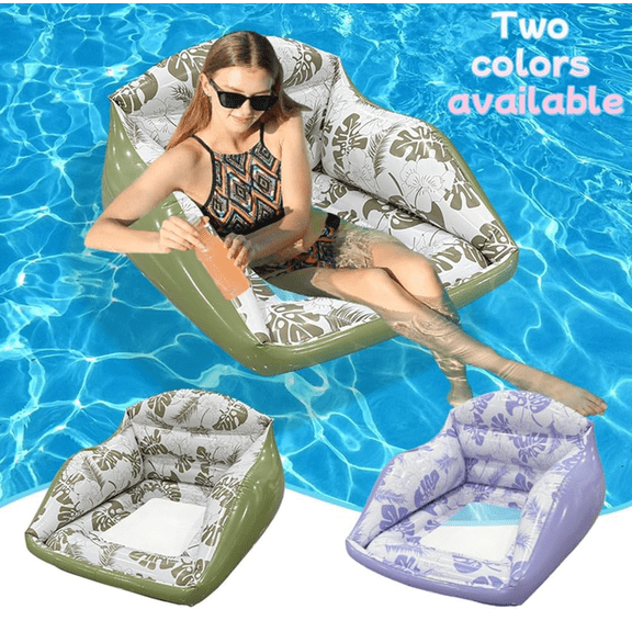 3-in-1 Inflatable Pool Lounge Chair for Adults,35"* 34" U-Shaped Water Sofa Float with Cup Holder & Cooling Mesh Seat, Heavy Duty Floating Hammock for Lake Beach River Party Summer Vacation Purple
