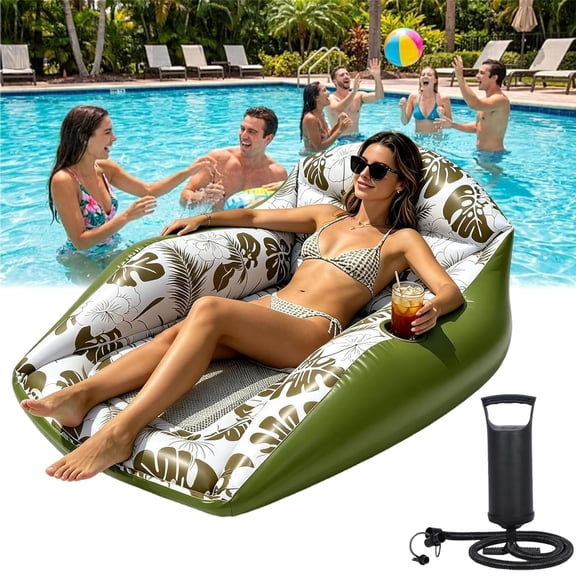 3-in-1 Inflatable Pool Lounge Chair for Adults, Heavy Duty U-Shaped Water Float Sofa with Mesh Seat, Cup Holder & Air Pump, Comfortable Pool Hammock Recliner for Lake, Beach & Summer Parties