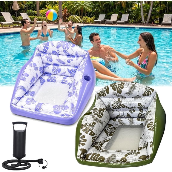 3-in-1 Inflatable Pool Lounge Chair for Adults, Heavy Duty U-Shaped Water Float Sofa with Mesh Seat, Cup Holder & Air Pump, Comfortable Pool Hammock Recliner for Lake, Beach & Summer Parties