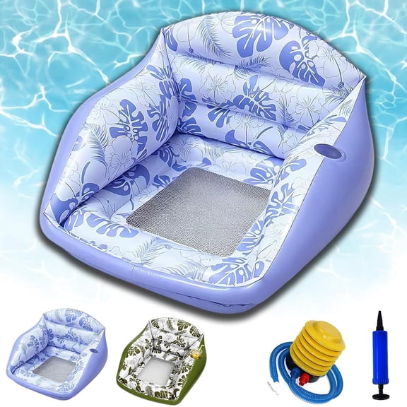 3-in-1 Inflatable Pool Lounge Chair for Adults, U-Shaped Water Sofa Float with Cup Holder & Cooling Mesh Seat, Heavy Duty Floating Hammock for Lake Beach River Party Summer Vacation