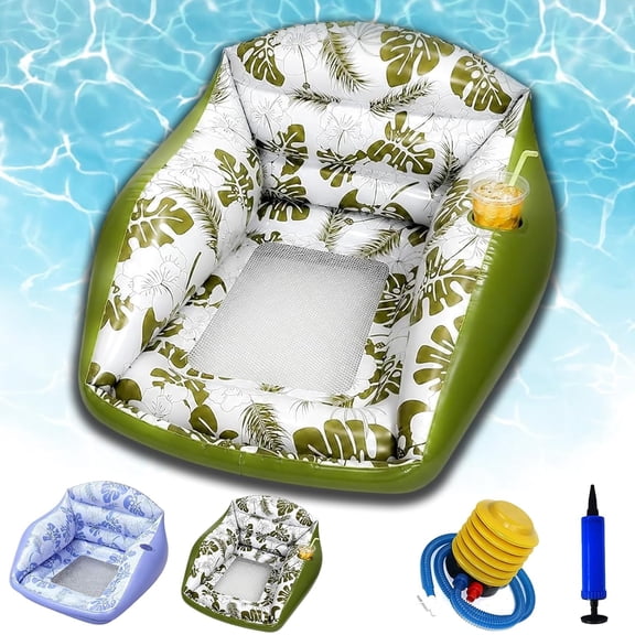 3-in-1 Inflatable Pool Lounge Chair for Adults, U-Shaped Water Sofa Float with Cup Holder & Cooling Mesh Seat, Heavy Duty Floating Hammock for Lake Beach River Party Summer Vacation