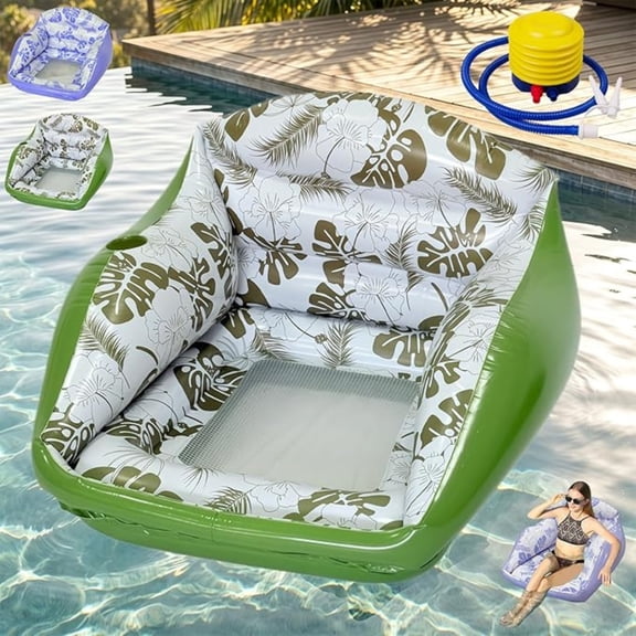 3-in-1 Inflatable Pool Lounge Chair, Cozy Floating Couch Lounger with Cup Holder, Essential Summer Accessory for Sunbathing, Tanning, and Poolside Relaxing