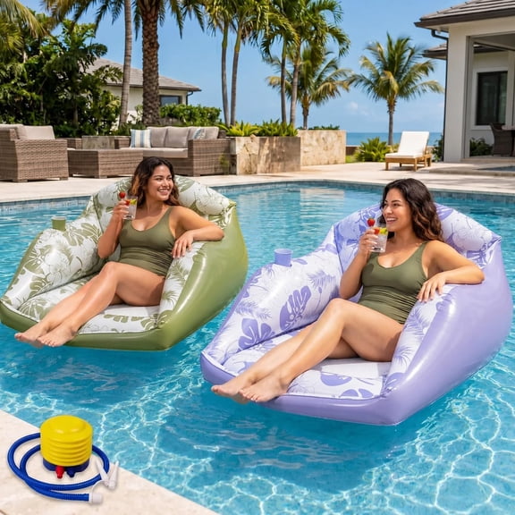3-in-1 Inflatable Pool Lounge Chair with Cup Holder, 2026 New Ergonomic Pool Float Chair, Inflatable Pool Loungers for Adults, Best Pool Floats for Swimming Pool & Outdoor Water Toys