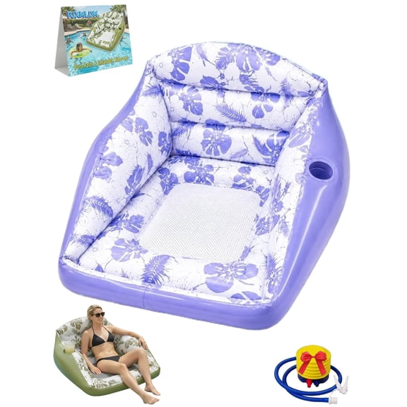 3-in-1 Inflatable Pool Lounge Chair Sofa with Cup Holder Floats Loungers Adult Floating Recliner Lounge Blow up Floating Hammock Pool Noodles, Summer Tanning Recliner Flat Float Party River Cruiser