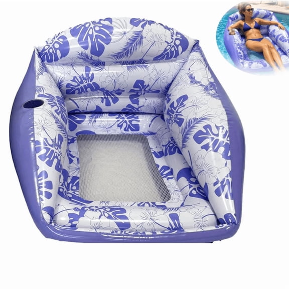 3-in-1 Inflatable Pool Lounge Chair, Square Water Lounger with Breathable Mesh, Sturdy 350 Lbs Support, Convenient Cup Holders for Poolside Relaxation