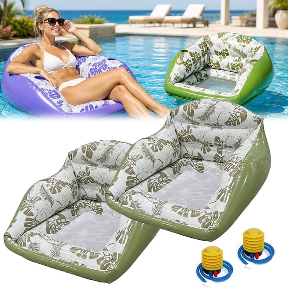 3-in-1 Inflatable Pool Lounge Chair,Tropical Style Float Chair with Cup Holder,U-Shaped Floating Hammock Couch for Pool Lake Beach Summer Vacation