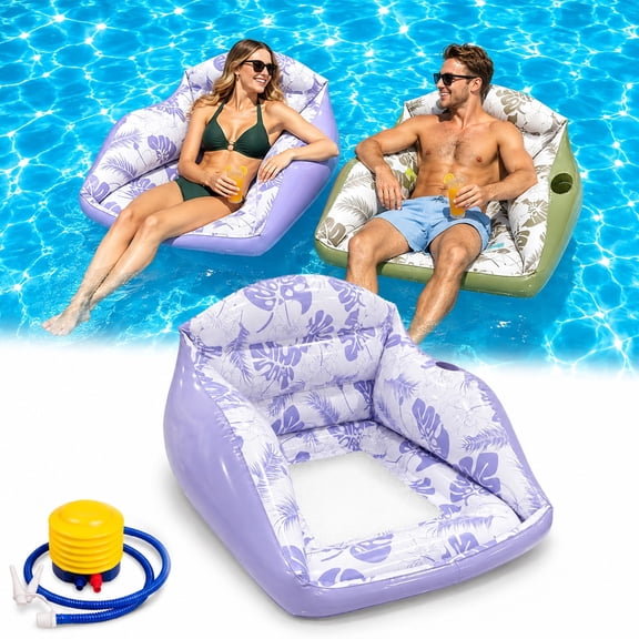 3-in-1 Inflatable Pool Lounge Chair,U-Shaped Adult Float with Cup Holder,Heavy-Duty U-Shaped Pool Float with mesh seat,backrest, armrests
