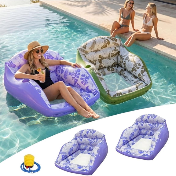 3-in-1 Inflatable Pool Lounge Chair,U Shaped Inflatable Pool Floats,Portable Water Sofa Chair with Cup Holder & Cool Mesh Seat,Ergonomic Floating Lounger Chair for Adults Poolparty,Lake,Vacation