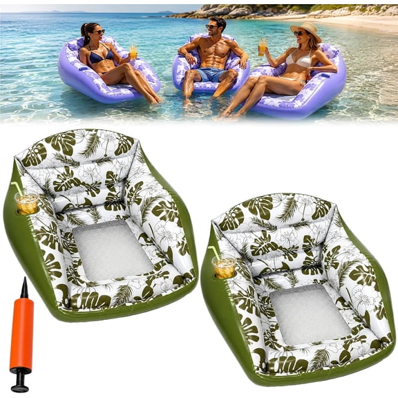 3-in-1 Inflatable Pool Lounge Chair,U-Shaped Water Inflatable Floating with Cup Holder Heavy Duty Blow Up Pool Accessories Floats Adult Comfortable Beach Chairs for Parties Lake Summer Vacation