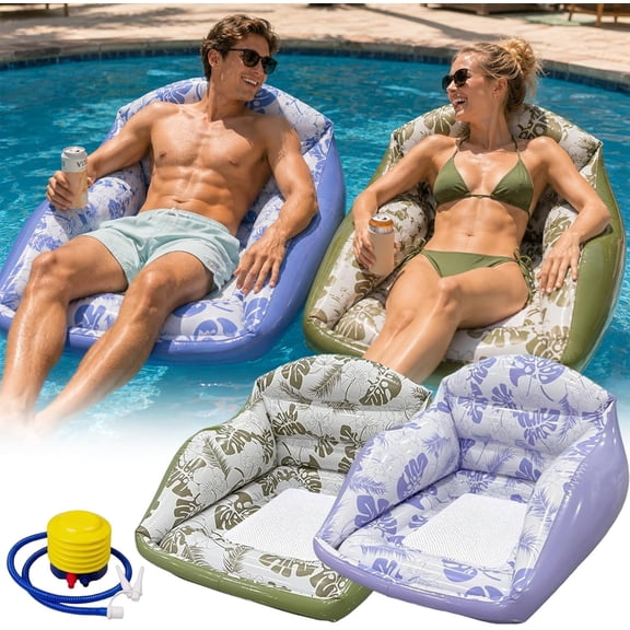 3-in-1 Inflatable Pool Lounge Chair, U-Shaped Water Inflatable Pool Float Chair, Inflatable Pool Float for Adults, Bottom Mesh Cutout, Comfortable Pool Chairs for in Pool Beach Lake