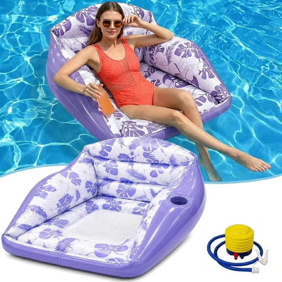 3-in-1 Inflatable Pool Lounge Chair, U-Shaped Water Inflatable Pool Float with Cup Holder, Adult Water Pool Floats, Comfortable Pool Lounge for Summer Vacation