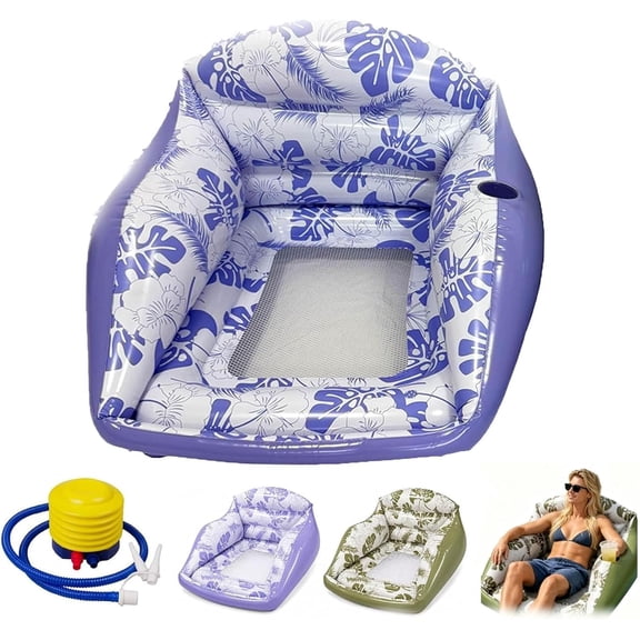 3-in-1 Inflatable Pool Lounge Chair, U-Shaped Water Inflatable Pool Float with Cup Holder, Heavy Duty Cooling Mesh Seat for Parties Summer Vacation