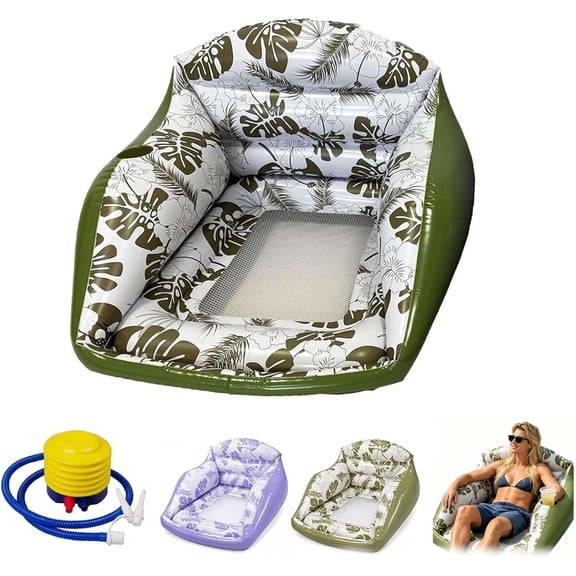 3-in-1 Inflatable Pool Lounge Chair, U-Shaped Water Inflatable Pool Float with Cup Holder, Heavy Duty Cooling Mesh Seat for Parties Summer Vacation