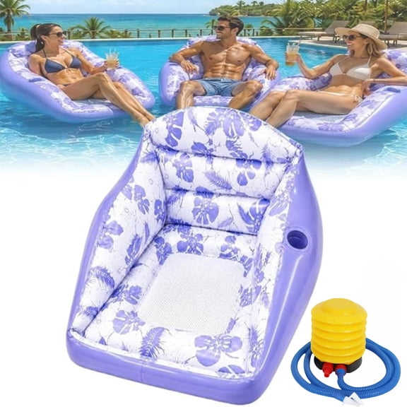 3-in-1 Inflatable Pool Lounge Chair, Ultra-Stable Water Sofa with Cup Holder, Spacious Floating Lounge Seat for Ocean, Lakes, and Swimming Pool Relaxation