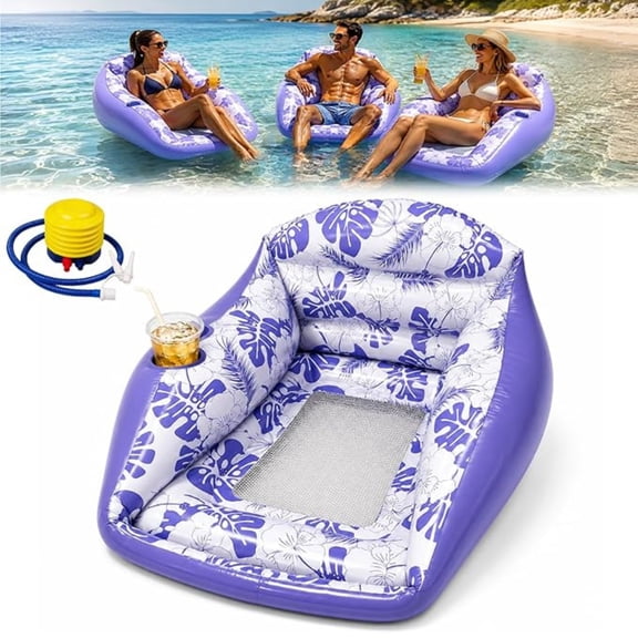 3-in-1 Inflatable Pool Lounge Chair, Versatile Floating Sofa Seat with Cup Holder, Sturdy Backrest Support, Perfect for Summer Beach Lake Relaxation