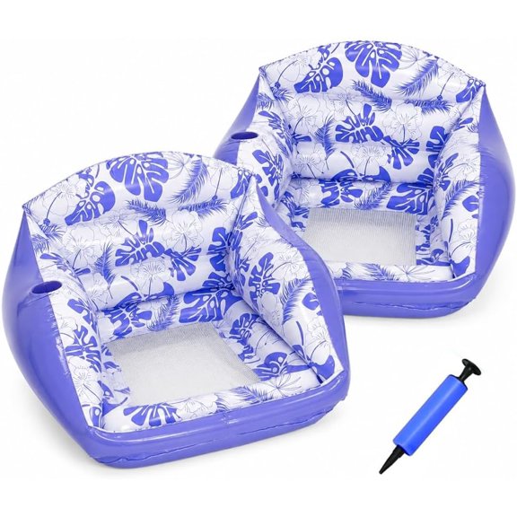 3-in-1 Inflatable Pool Sofa Float, Heavy Duty Water Lounge Chair with Cup Holder, Comfortable Floating Couch for Adults, Portable Inflatable Lounge Chair for Beach, Pool Party & Summer Vacation