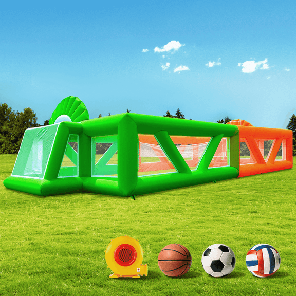 Sewinfla 40FT 3-in-1 Inflatable Sports Court with 680W Blower Basketball Soccer Volleyball Multi-Game Arena for Backyard School Events Team Training