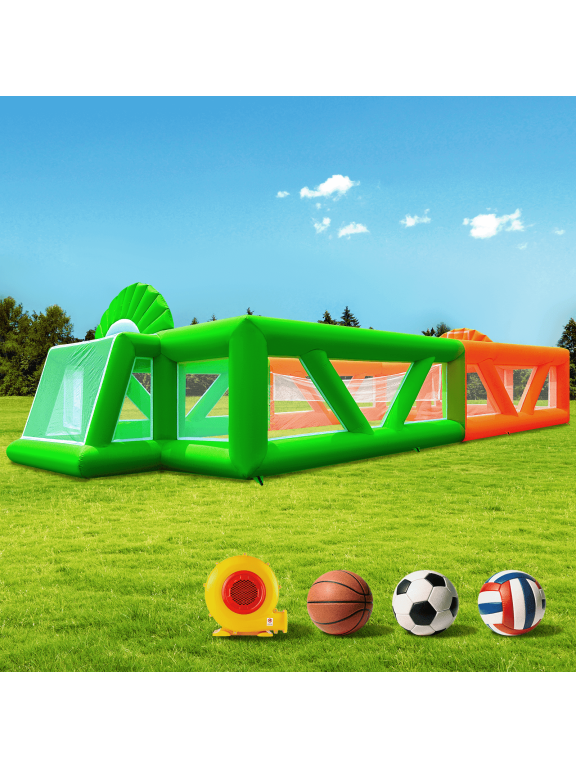 40FT 3-in-1 Inflatable Sports Court with 680W Blower Basketball Soccer Volleyball Multi-Game Arena for Backyard School Events Team Training