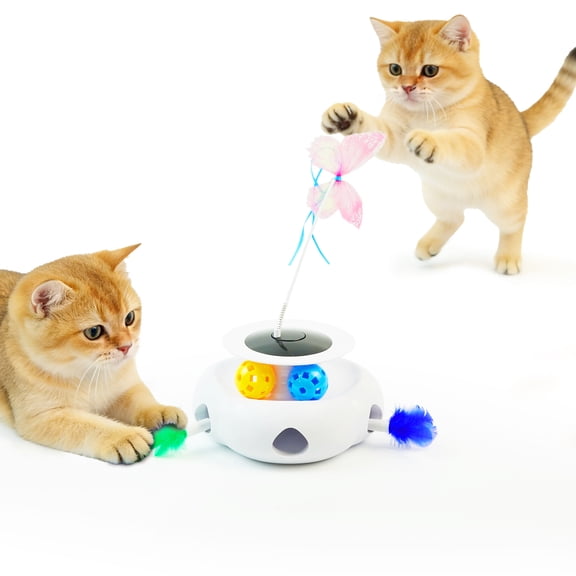3-in-1 Interactive Cat Toy with Remote Control, Automatic Feather Teaser & Rolling Ball Track, Smart Cat Toy for Indoor Cats, Multi-Play Cat Enrichment Toy for Exercise & Boredom Relief