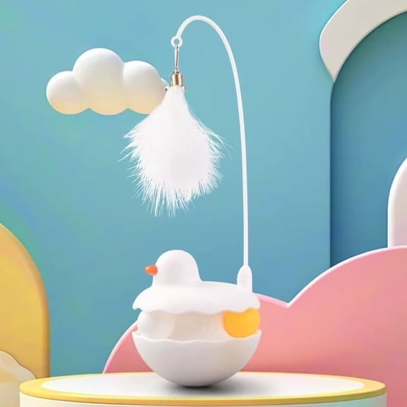 3-in-1 Interactive Cat Toy, Wobbling Duck Tumbler with Feather Teaser & Spinning Track Balls, Self-Play Kitten Entertainment Toy for Boredom