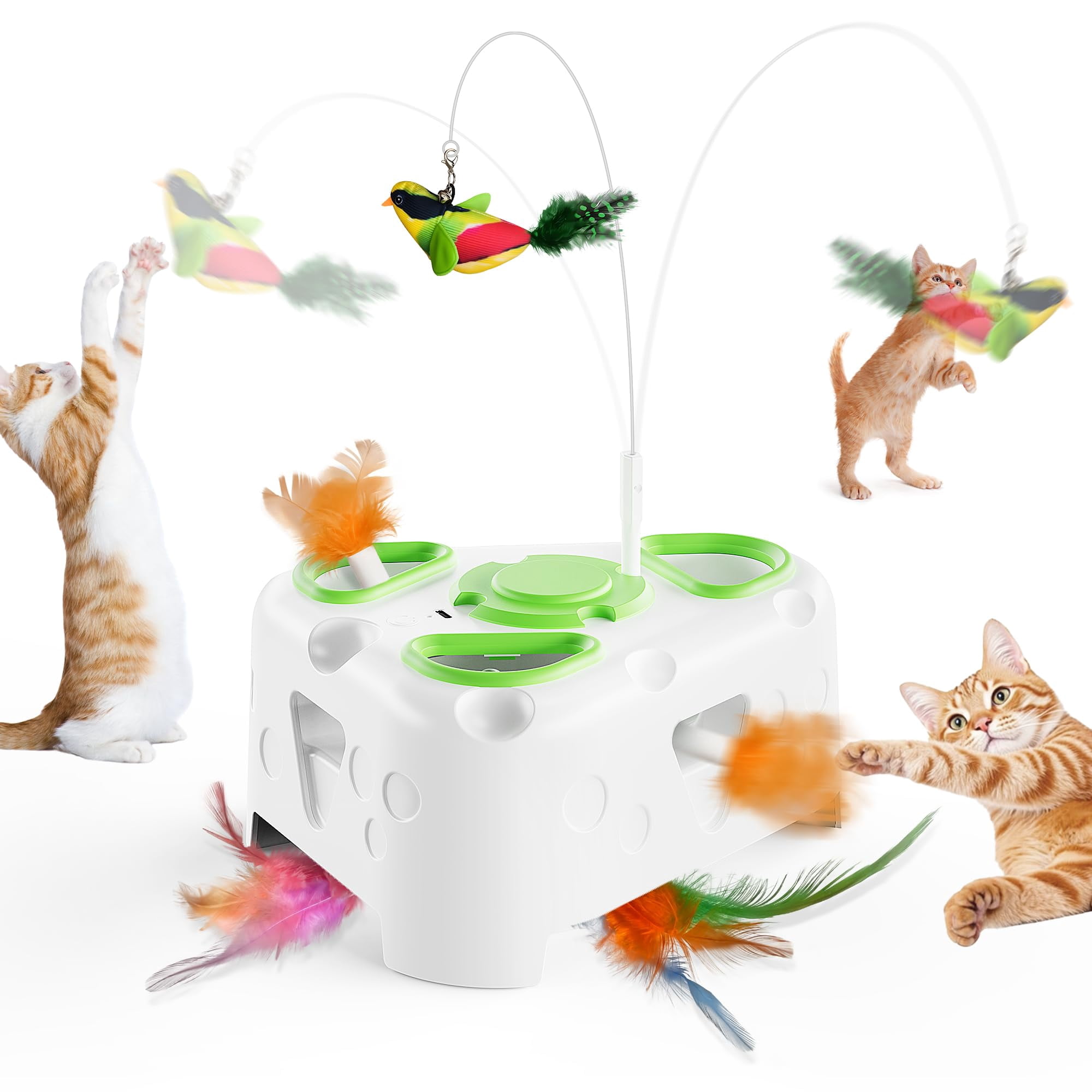 3-in-1 Interactive Cat Toys For Indoor Cats Automatic Kitten Flying Bird 6 Holes Mole Rotating  Rechargeable Usb Bored