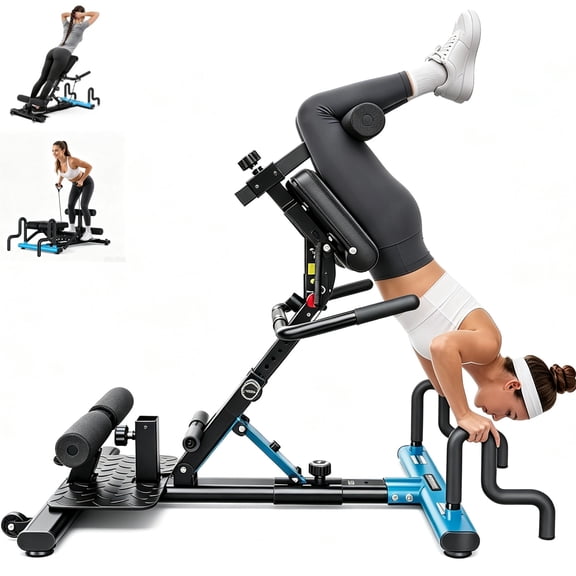 3-in-1 Inversion/Roman Chair/Squat Machine – Back Stretcher & Core Bench, 350lb Capacity, Commercial Home Gym