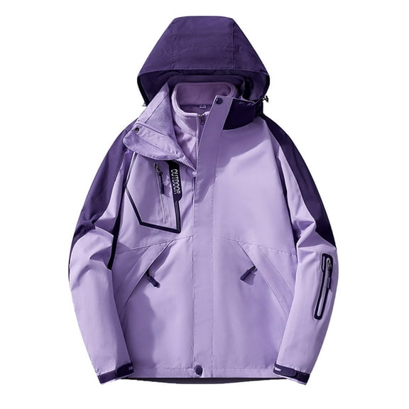 3-in-1 Jacket Womens Windproof Ski Snow Coat Waterproof Hooded Zipper Windbreaker Winter Fleece Lined Parka (M, Purple)