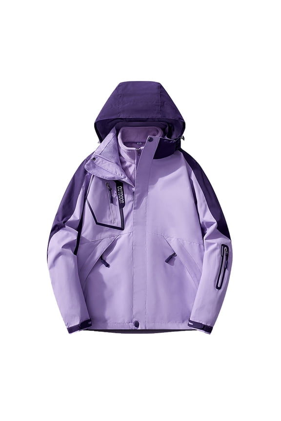 3-in-1 Jacket Womens Windproof Ski Snow Coat Waterproof Hooded Zipper Windbreaker Winter Fleece Lined Parka (XL, Purple)