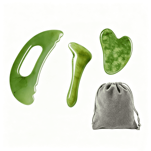 3-in-1 Jade Gua Sha Massage Tool Set – Large Muscle Scraper with Handle for Back, Neck & Leg Lymphatic Drainage, Anti-Cellulite Spa Acupuncture Scraping Tools