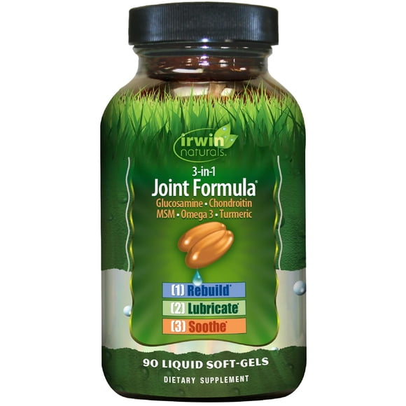 Irwin Naturals 3-in-1 Joint Formula - Joint Support with Glucosamine, Chondroitin & Turmeric - 90 Liquid Soft-Gels