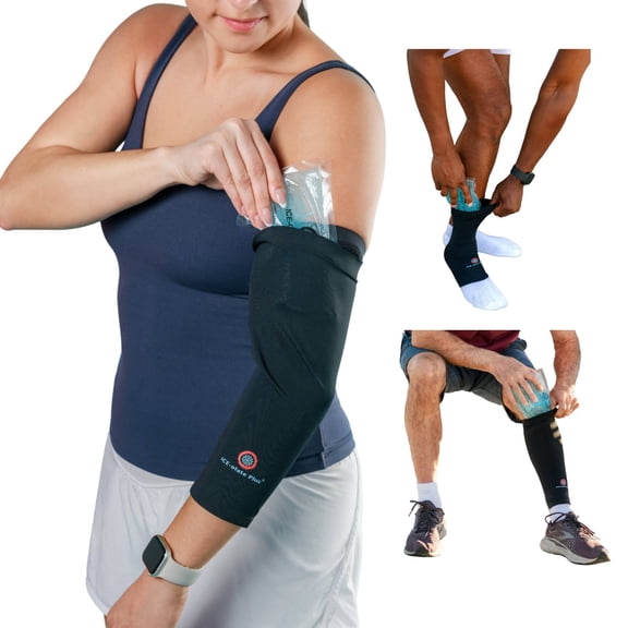 3-in-1 Joint Support Brace for Elbow, Ankle & Shin with Reusable Hot & Cold Gel Pack, Adjustable Compression Wrap for Workouts and Daily Activities - ICE-OLATE PLUS - S