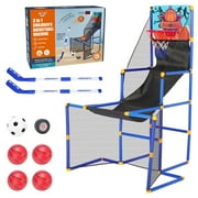 3 in-1 Kids Arcade Basketball Game & Hockey & Soccer, With 4 Basketball Balls, Football, Hockey, Hockey Stick, Pump, Electronic Scoreboard Sound for Toddlers, Basketball Goal for Kids Boys Girls