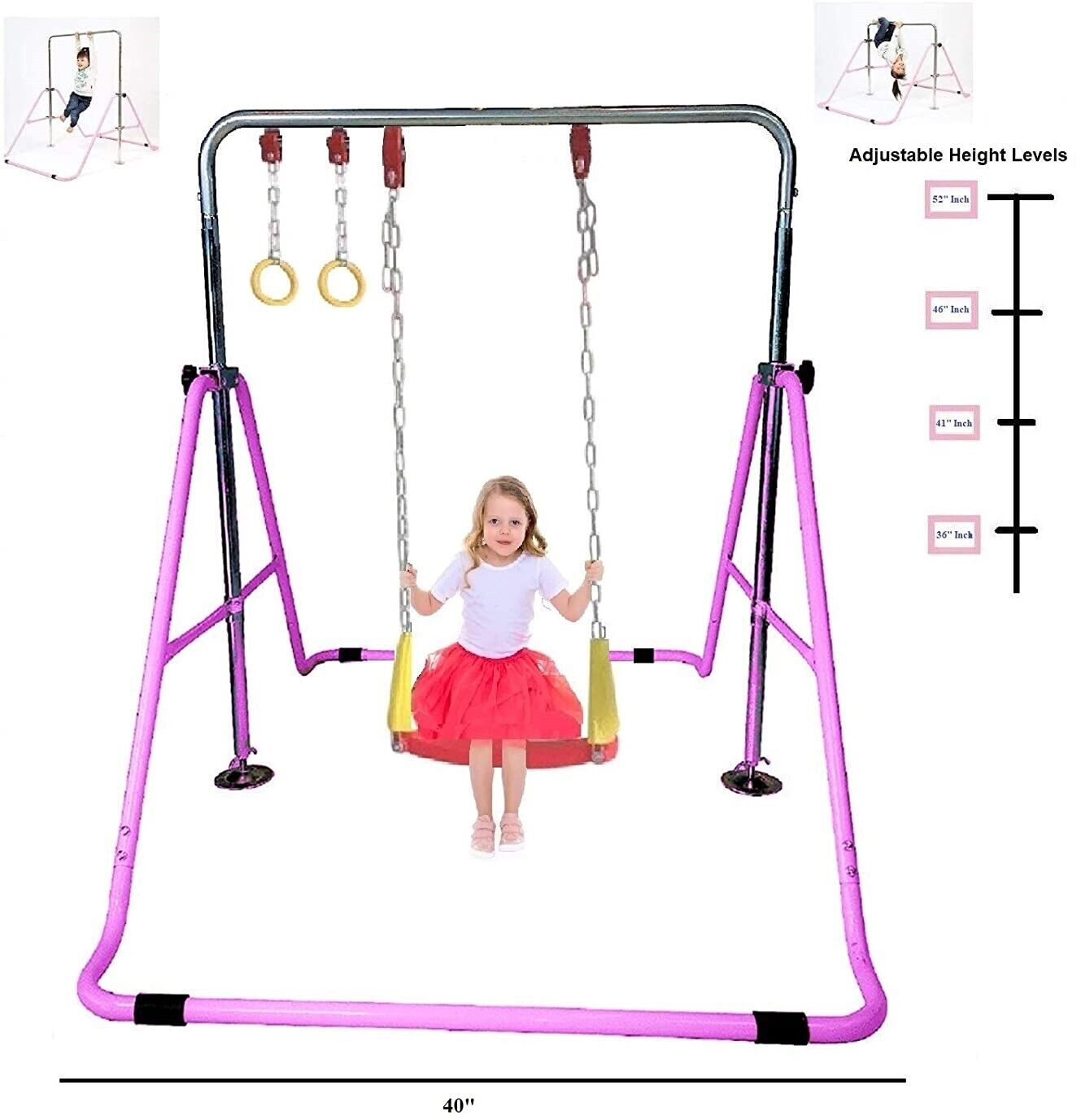 3-in-1 Kids Jungle Gym: Swing, Trapeze Rings, Gymnastics Fun at Home ...